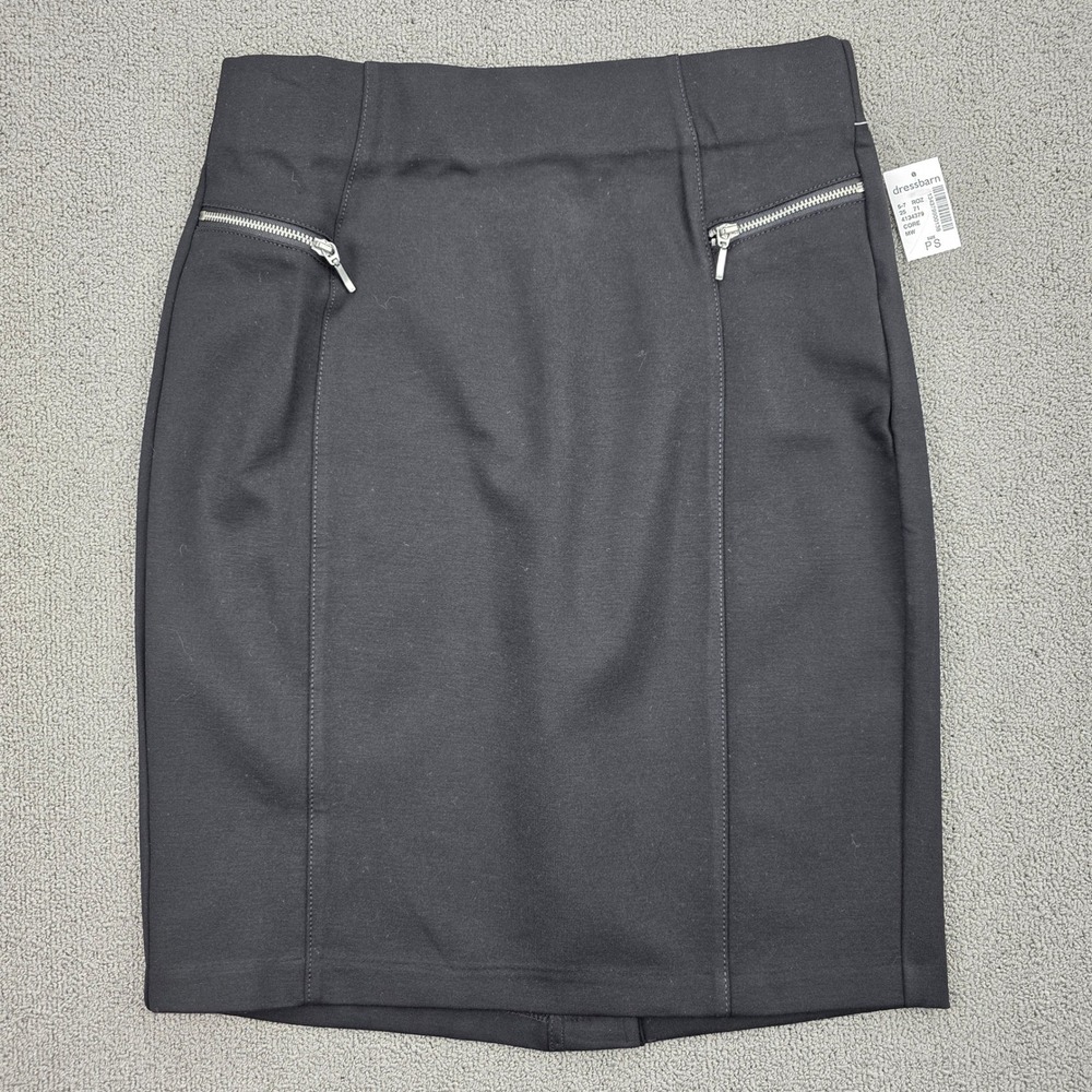 Roz & Ali Pencil Skirt Women Black Zipper Detail Ponte Knit Petite Small PS NWT